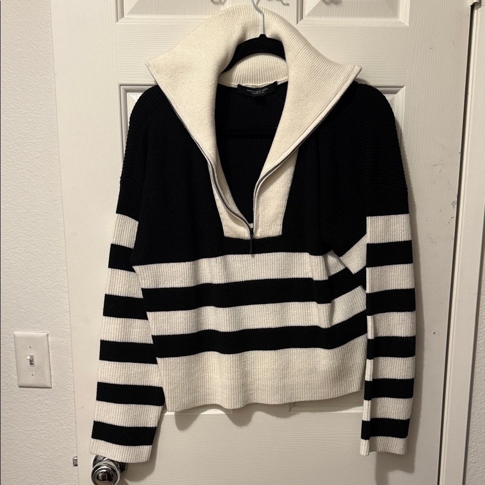 Marc New York Black and Cream Striped Turtleneck Sweater